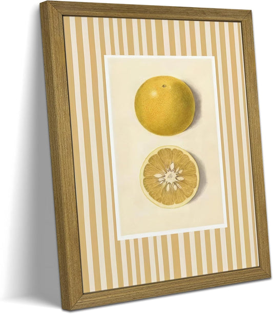 Yellow Lemon Canvas Wall Art Framed, Lemon Wall Decor Oil Painting, Vintage Fruit Picture Print Poster, Kitchen Home Decor Canvas Print for Dining Room Kitchen Wall Decor 8x10 Inch