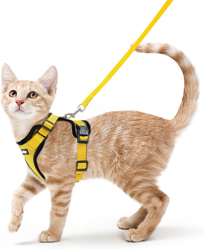 Cat Harness and Leash Set, Escape Proof Vest, Yellow | Soft Breathable Mesh, Easy Adjustable Fit, Snap Buckles, Sturdy Clip, Reflective Strips, for Small & Average Cats Walks, Xs