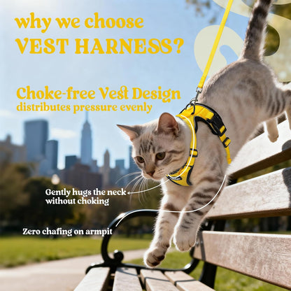 Cat Harness and Leash Set, Escape Proof Vest, Yellow | Soft Breathable Mesh, Easy Adjustable Fit, Snap Buckles, Sturdy Clip, Reflective Strips, for Small & Average Cats Walks, Xs
