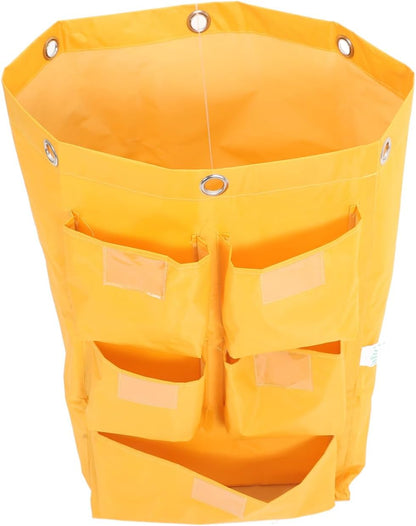 Waterproof Cleaning Cart Bag with 5 Pockets, Heavy-Duty Canvas Janitorial Trolley Bag for Housekeeping, Cleaning Supply Storage and Trash Collection, Yellow