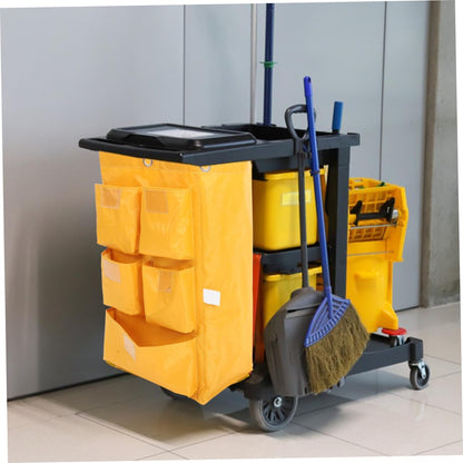 Waterproof Cleaning Cart Bag with 5 Pockets, Heavy-Duty Canvas Janitorial Trolley Bag for Housekeeping, Cleaning Supply Storage and Trash Collection, Yellow
