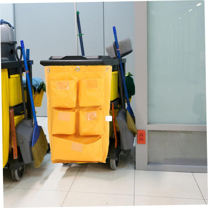Waterproof Cleaning Cart Bag with 5 Pockets, Heavy-Duty Canvas Janitorial Trolley Bag for Housekeeping, Cleaning Supply Storage and Trash Collection, Yellow