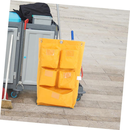 Waterproof Cleaning Cart Bag with 5 Pockets, Heavy-Duty Canvas Janitorial Trolley Bag for Housekeeping, Cleaning Supply Storage and Trash Collection, Yellow