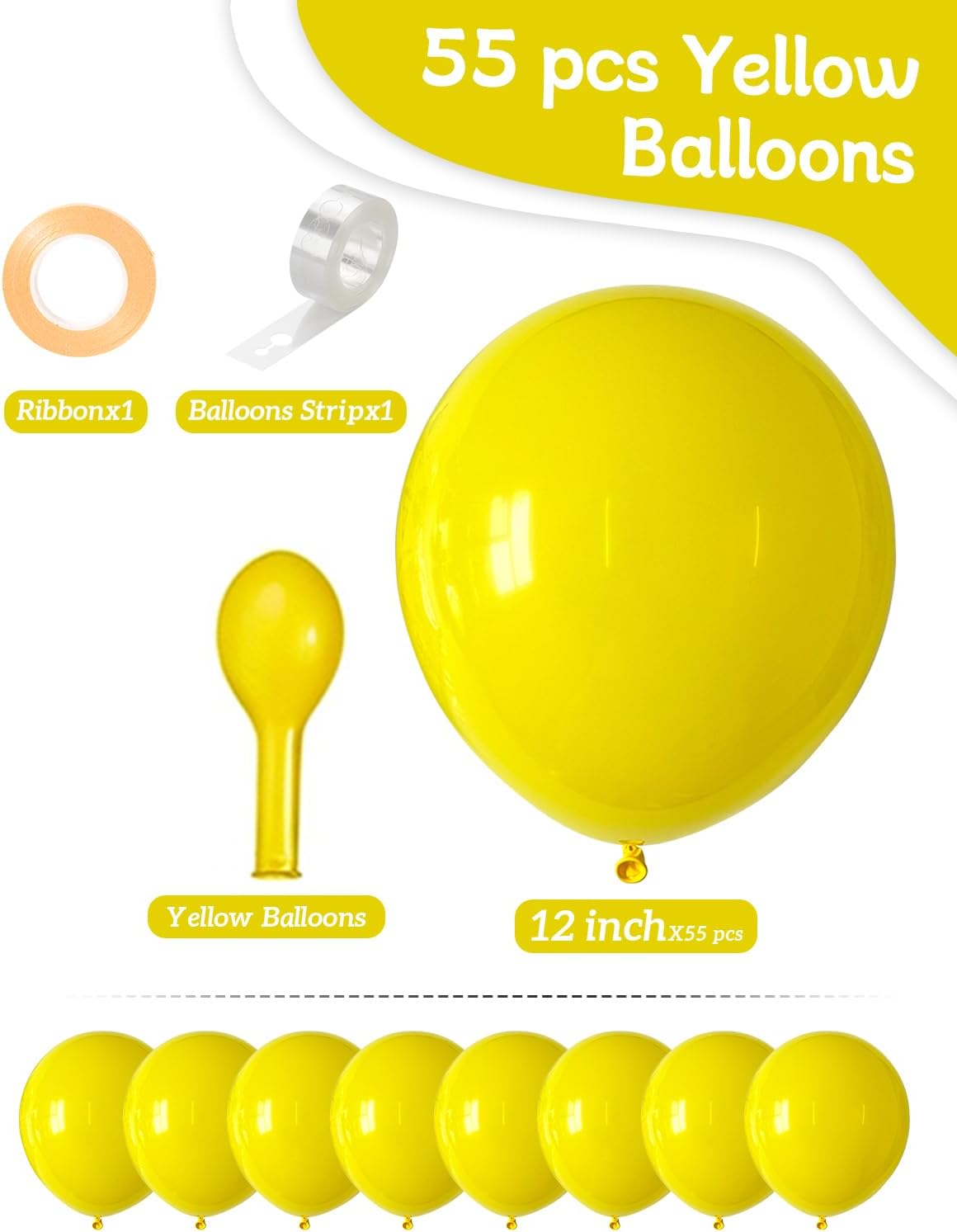 Yellow Balloons 55 Pcs 12 Inch Matte Yellow Latex Balloon Arch Kit Garland for Birthday Baby Shower Graduation Bridal shower Bachelorette Retirement Party