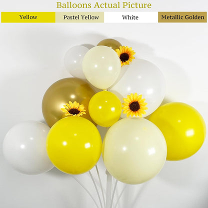 150Pcs Sunflower Balloon Arch Garland Kit with Pastel Yellow White Gold Balloons for Bee Theme Birthday Backdrop, Sunshine Balloon Arch, Bumblebee Party, Mothers Day Decoration