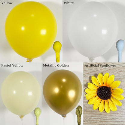 150Pcs Sunflower Balloon Arch Garland Kit with Pastel Yellow White Gold Balloons for Bee Theme Birthday Backdrop, Sunshine Balloon Arch, Bumblebee Party, Mothers Day Decoration