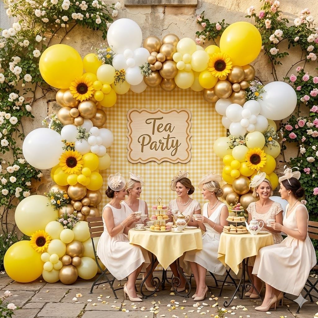 150Pcs Sunflower Balloon Arch Garland Kit with Pastel Yellow White Gold Balloons for Bee Theme Birthday Backdrop, Sunshine Balloon Arch, Bumblebee Party, Mothers Day Decoration
