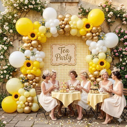 150Pcs Sunflower Balloon Arch Garland Kit with Pastel Yellow White Gold Balloons for Bee Theme Birthday Backdrop, Sunshine Balloon Arch, Bumblebee Party, Mothers Day Decoration