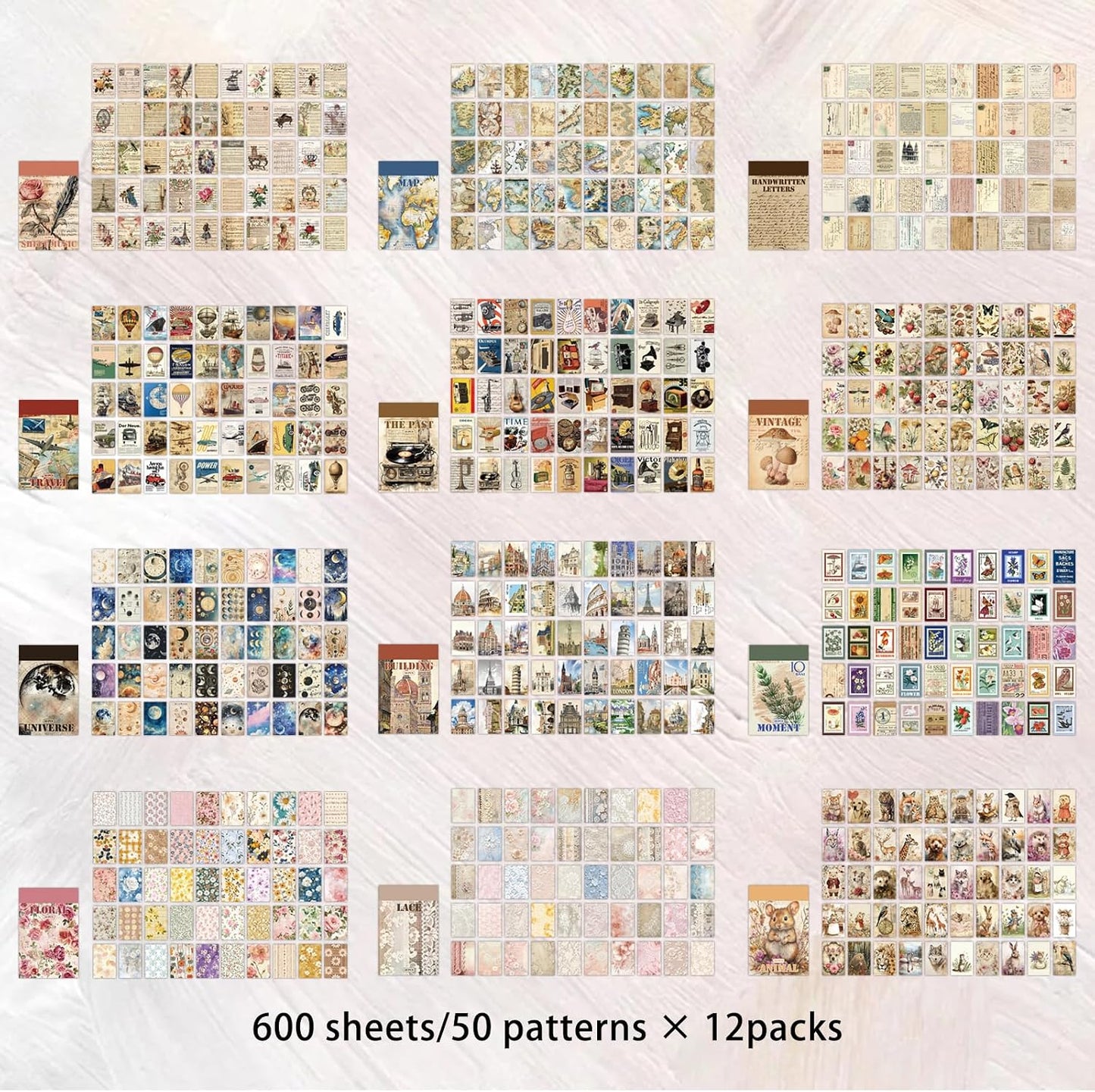 Washi Stickers, 12 Sets 600 Pcs Aesthetic Sticker Book for DIY Journaling, Journaling Supplies for Bullet Journal Art Diary Card Craft Gifts Planner Notebook