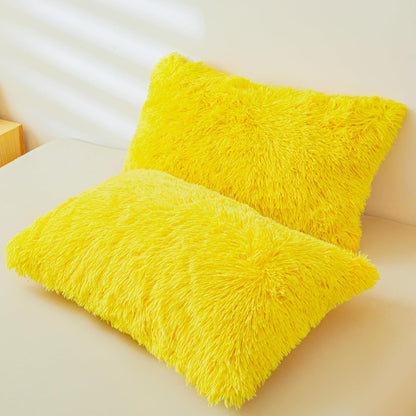Fluffy Yellow Comforter Cover Set King，Fluffy Fuzzy Plush Yellow Bedding 3Pcs (1 Faux Fur Duvet Cover +2 Faux Fur Pillowcases) Fluffy Bed Set King