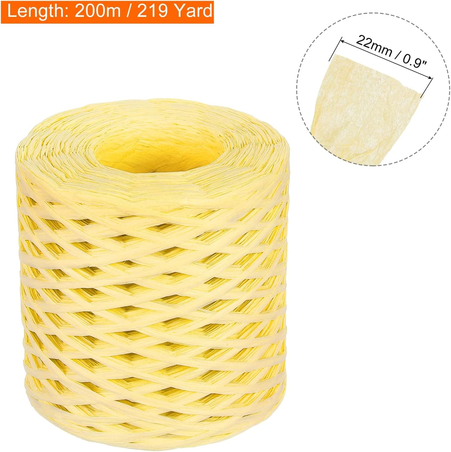 Raffia Paper Craft Rope Ribbon Packing Paper Rope 219 Yards Length Handmade Light Yellow for DIY Decoration Gift Packaging