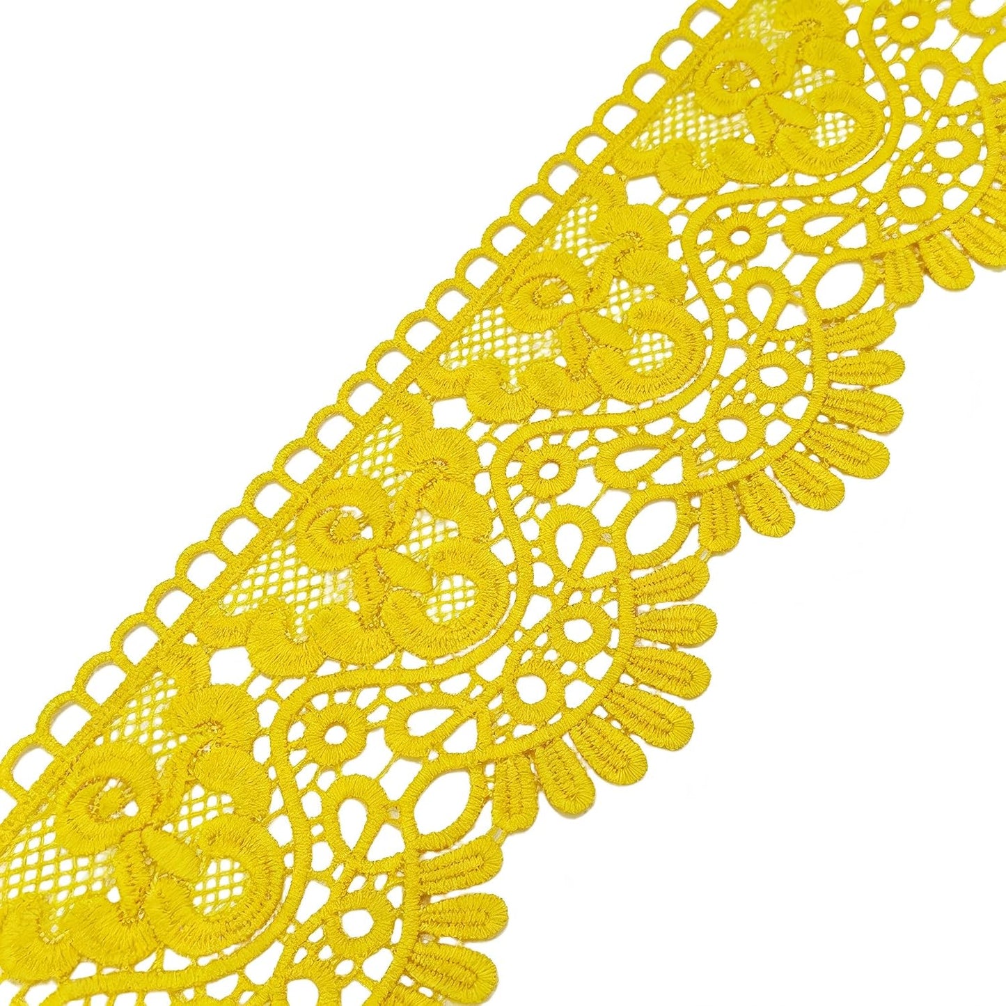 10cm Width Europe Crown Pattern Inelastic Embroidery Lace Trim - 3 Yards Earthy Yellow Lace Ribbon for Curtain, Tablecloth, Slipcover, Bridal Dress & DIY Clothing Accessories