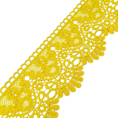 10cm Width Europe Crown Pattern Inelastic Embroidery Lace Trim - 3 Yards Earthy Yellow Lace Ribbon for Curtain, Tablecloth, Slipcover, Bridal Dress & DIY Clothing Accessories
