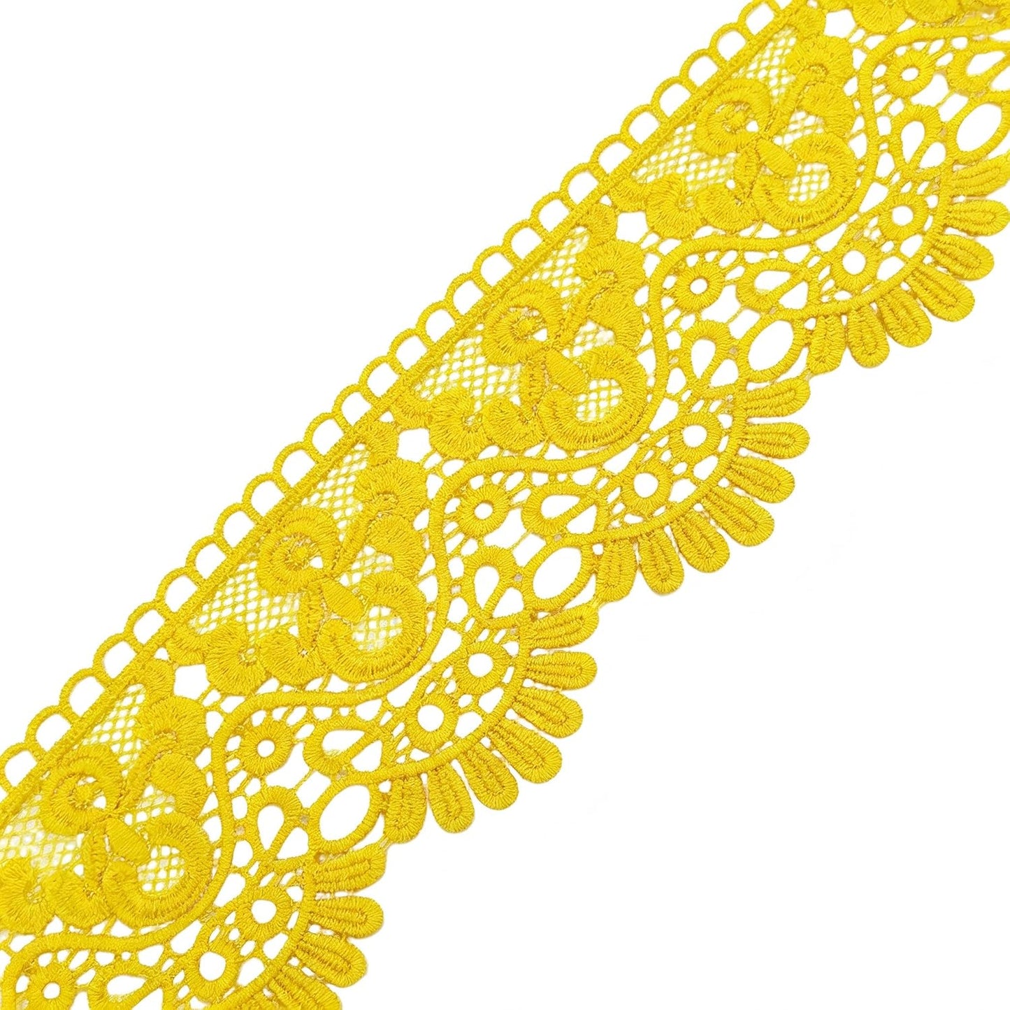 10cm Width Europe Crown Pattern Inelastic Embroidery Lace Trim - 3 Yards Earthy Yellow Lace Ribbon for Curtain, Tablecloth, Slipcover, Bridal Dress & DIY Clothing Accessories