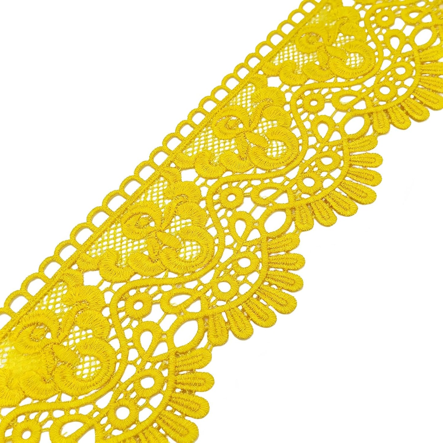 10cm Width Europe Crown Pattern Inelastic Embroidery Lace Trim - 3 Yards Earthy Yellow Lace Ribbon for Curtain, Tablecloth, Slipcover, Bridal Dress & DIY Clothing Accessories