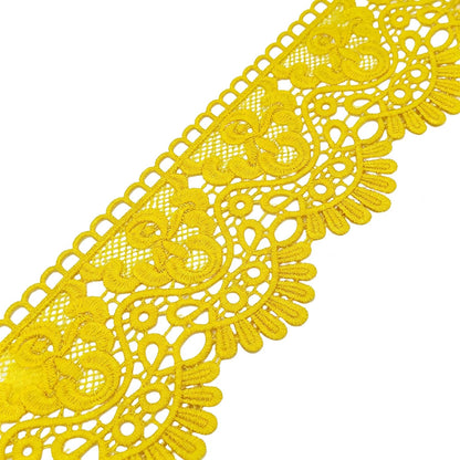10cm Width Europe Crown Pattern Inelastic Embroidery Lace Trim - 3 Yards Earthy Yellow Lace Ribbon for Curtain, Tablecloth, Slipcover, Bridal Dress & DIY Clothing Accessories