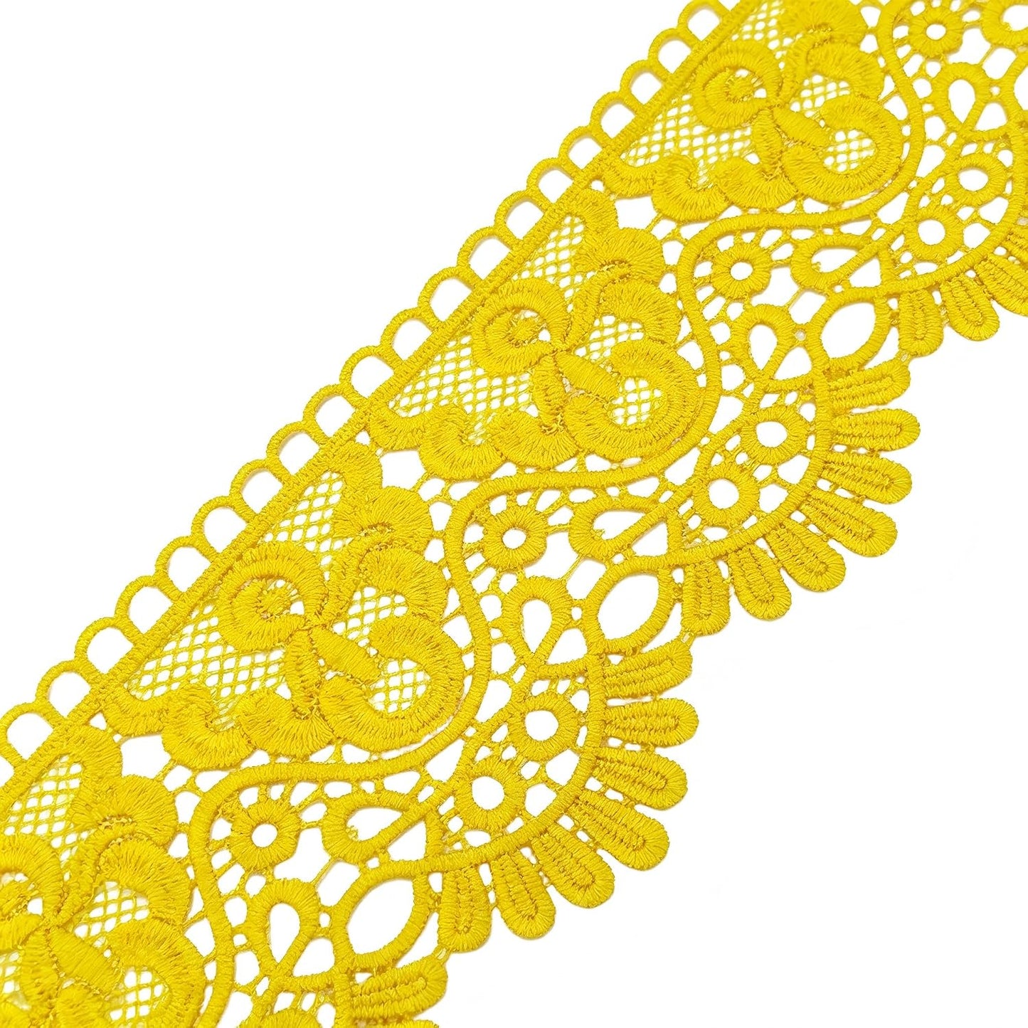 10cm Width Europe Crown Pattern Inelastic Embroidery Lace Trim - 3 Yards Earthy Yellow Lace Ribbon for Curtain, Tablecloth, Slipcover, Bridal Dress & DIY Clothing Accessories
