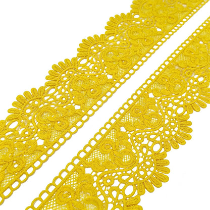 10cm Width Europe Crown Pattern Inelastic Embroidery Lace Trim - 3 Yards Earthy Yellow Lace Ribbon for Curtain, Tablecloth, Slipcover, Bridal Dress & DIY Clothing Accessories