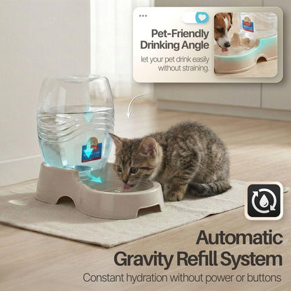 Gravity Pet Water Dispenser for Cats & Small Dogs, 1/4 Gal Beige | Automatic Cat and Dog Waterer with 900 Ml Reservoir, Non-Skid Feet, Recessed Carry Handle, and Easy-Clean Pp Bowl