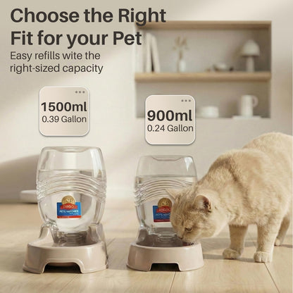 Gravity Pet Water Dispenser for Cats & Small Dogs, 1/4 Gal Beige | Automatic Cat and Dog Waterer with 900 Ml Reservoir, Non-Skid Feet, Recessed Carry Handle, and Easy-Clean Pp Bowl