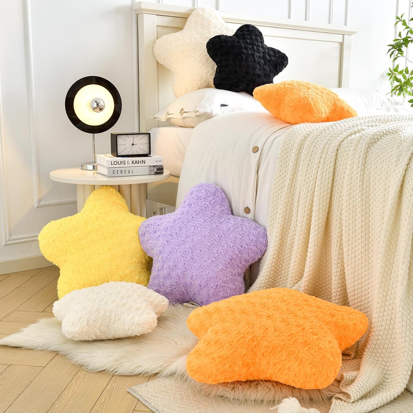 Star Pillow, 14.9" Star Shaped Plush Pillow for Couch Bed Sofa, Cute Decorative Throw Pillows with Soft Faux Fur Room Decor for Bedroom Living Room (Yellow)