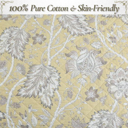 Floral Quilt Set – 3-Piece 100% Cotton Reversible Bedspread with Shams, Lightweight All Season Bedding for Bedroom, King, Yellow Botanical