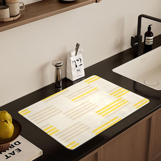 Kitchen Diatomaceous Earth Dish Drying Mat Striped Pattern Yellow Dish Drying Mats Quick Dry Magical Dishes Pad, 15.7x11.8 Inches