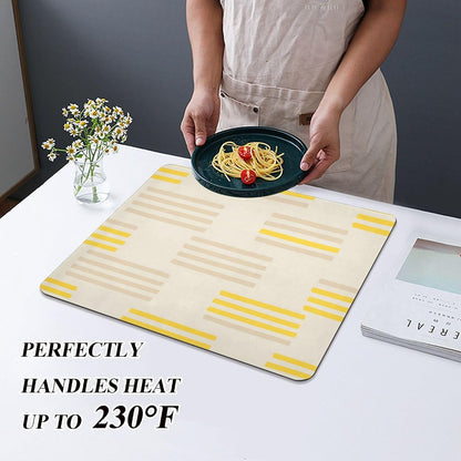 Kitchen Diatomaceous Earth Dish Drying Mat Striped Pattern Yellow Dish Drying Mats Quick Dry Magical Dishes Pad, 15.7x11.8 Inches