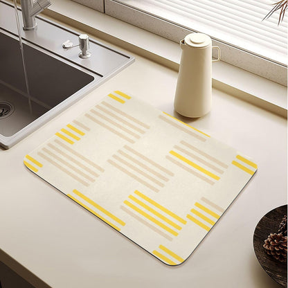 Kitchen Diatomaceous Earth Dish Drying Mat Striped Pattern Yellow Dish Drying Mats Quick Dry Magical Dishes Pad, 15.7x11.8 Inches