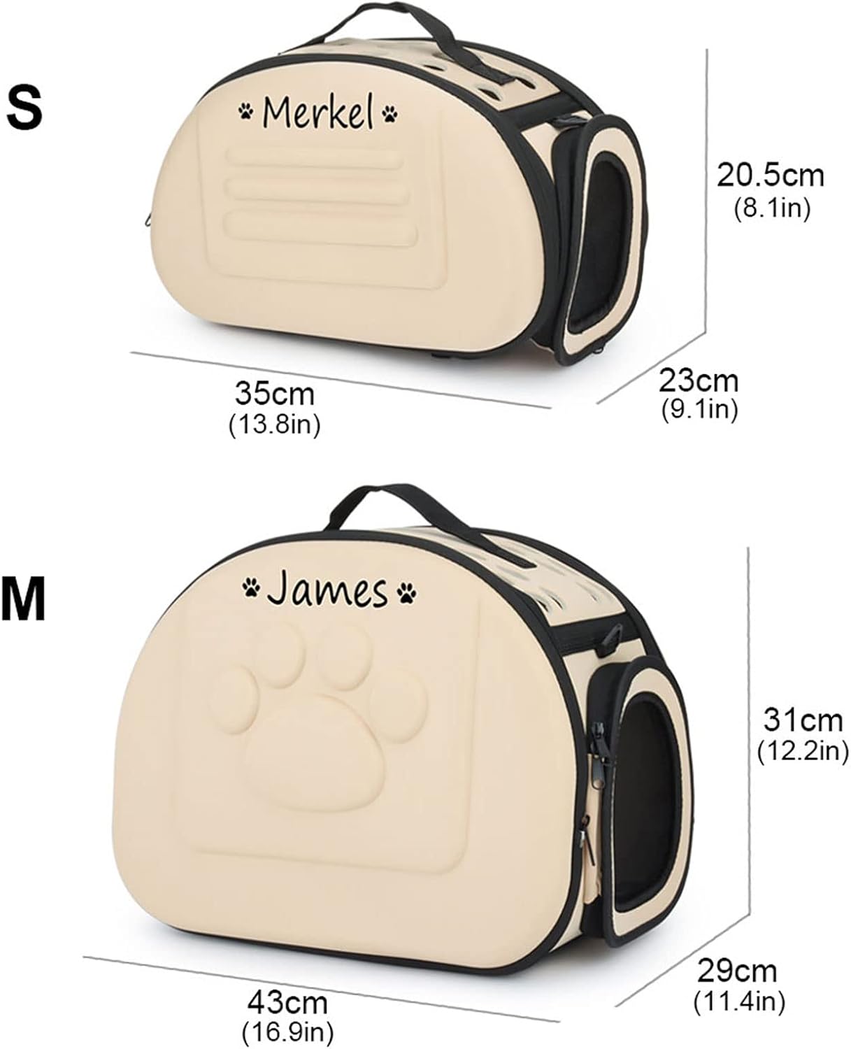 Foldable Soft Dog Carrier Kennel, Personalized Pet Carrier Custom Name and Paw Pattern Breathable Cat Carrier Shoulder Bag, Portable Pets Handbag for Cat Dog and Small Animal(M,Yellow)