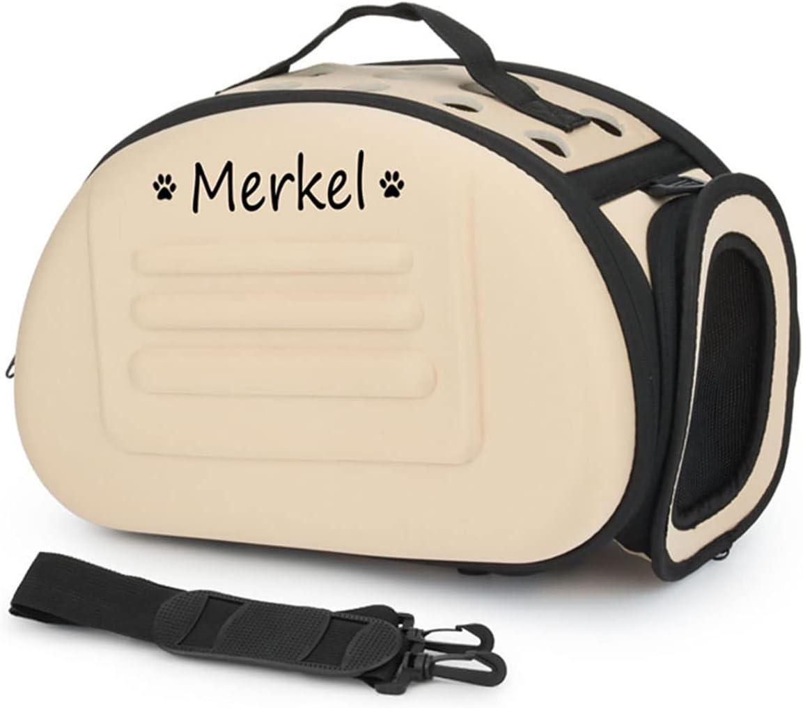 Foldable Soft Dog Carrier Kennel, Personalized Pet Carrier Custom Name and Paw Pattern Breathable Cat Carrier Shoulder Bag, Portable Pets Handbag for Cat Dog and Small Animal(M,Yellow)