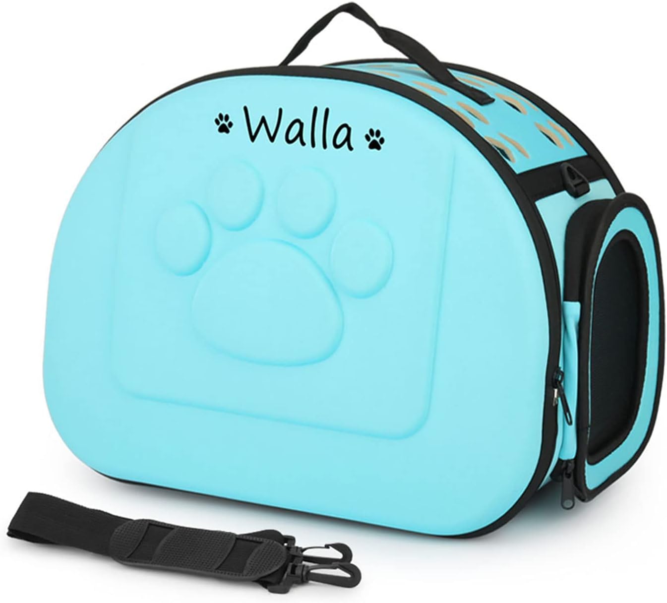 Foldable Soft Dog Carrier Kennel, Personalized Pet Carrier Custom Name and Paw Pattern Breathable Cat Carrier Shoulder Bag, Portable Pets Handbag for Cat Dog and Small Animal(M,Yellow)