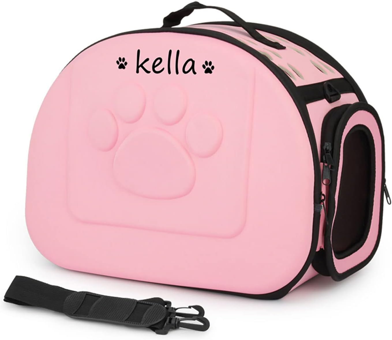 Foldable Soft Dog Carrier Kennel, Personalized Pet Carrier Custom Name and Paw Pattern Breathable Cat Carrier Shoulder Bag, Portable Pets Handbag for Cat Dog and Small Animal(M,Yellow)
