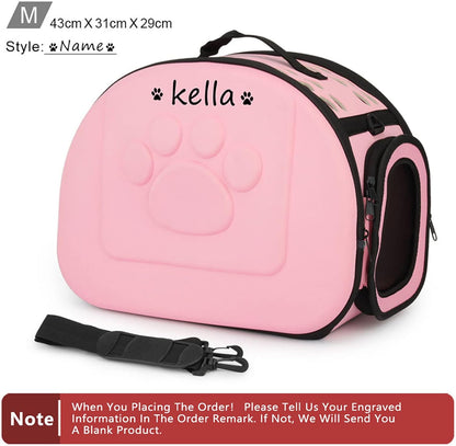 Foldable Soft Dog Carrier Kennel, Personalized Pet Carrier Custom Name and Paw Pattern Breathable Cat Carrier Shoulder Bag, Portable Pets Handbag for Cat Dog and Small Animal(M,Yellow)