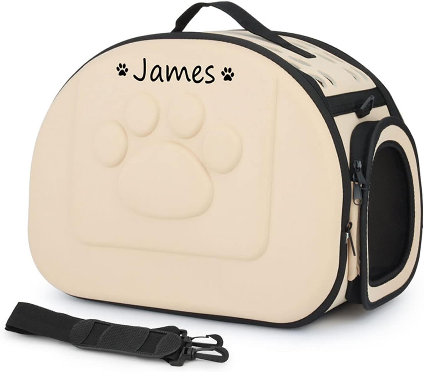 Foldable Soft Dog Carrier Kennel, Personalized Pet Carrier Custom Name and Paw Pattern Breathable Cat Carrier Shoulder Bag, Portable Pets Handbag for Cat Dog and Small Animal(M,Yellow)