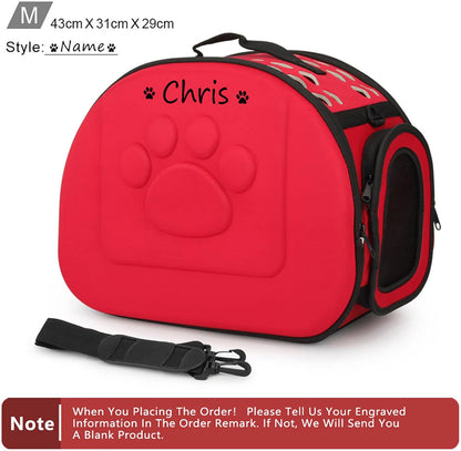 Foldable Soft Dog Carrier Kennel, Personalized Pet Carrier Custom Name and Paw Pattern Breathable Cat Carrier Shoulder Bag, Portable Pets Handbag for Cat Dog and Small Animal(M,Yellow)
