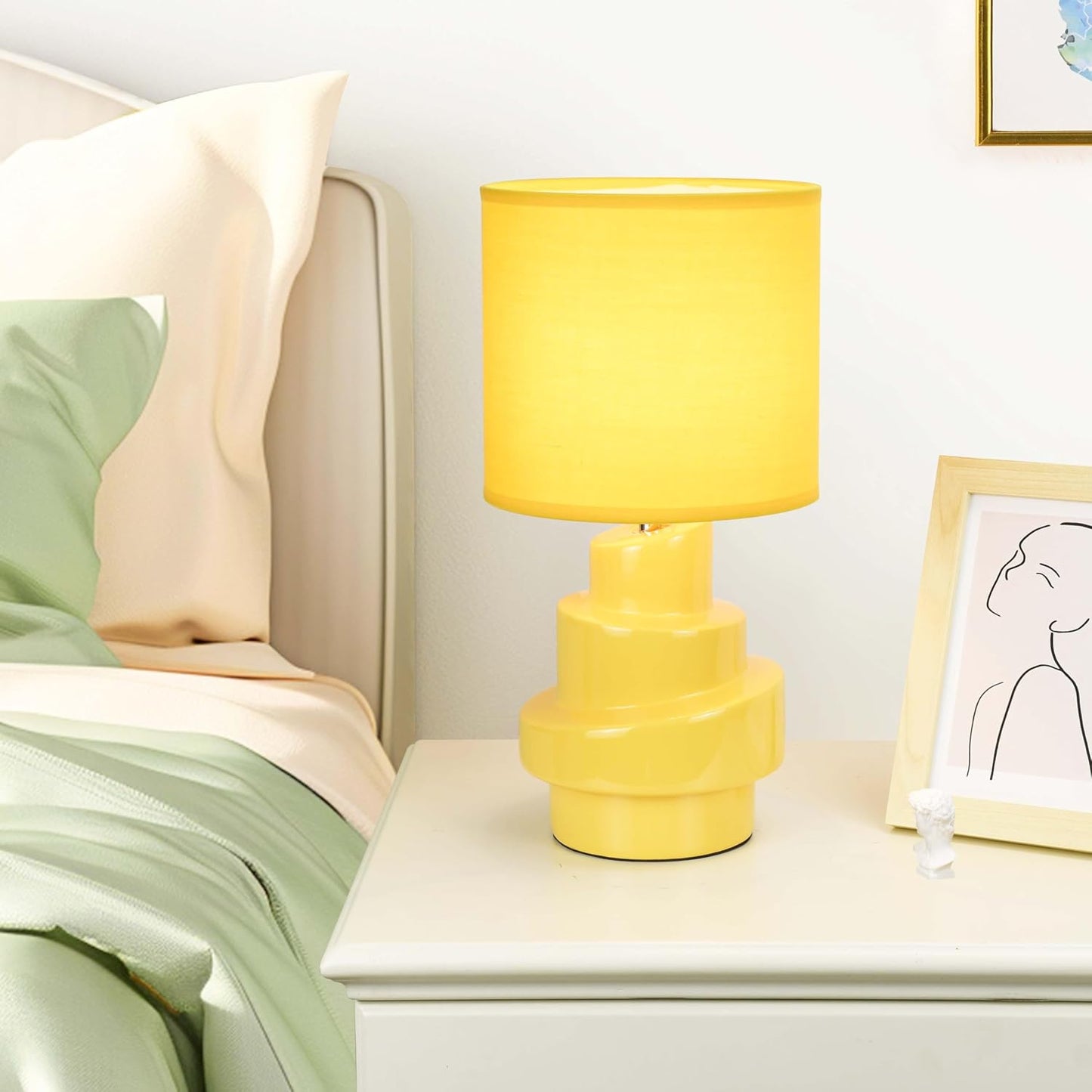 Circo Small Table Lamp for Living Room as Bedside Table Lamp for Bedroom,Modern Ceramic Table Lamp,Kids Table Lamp,Night Table Lamp,Φ7.09×H13.78IN,Bulb Excluded,Yellow Table Lamp