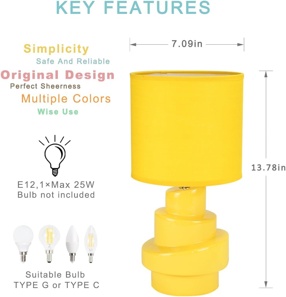 Circo Small Table Lamp for Living Room as Bedside Table Lamp for Bedroom,Modern Ceramic Table Lamp,Kids Table Lamp,Night Table Lamp,Φ7.09×H13.78IN,Bulb Excluded,Yellow Table Lamp