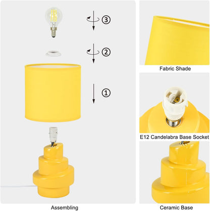 Circo Small Table Lamp for Living Room as Bedside Table Lamp for Bedroom,Modern Ceramic Table Lamp,Kids Table Lamp,Night Table Lamp,Φ7.09×H13.78IN,Bulb Excluded,Yellow Table Lamp