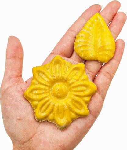 500g/1.1lb Ceramic Mosaic Tiles for Crafts,3 Size Flowers & Leaves Ceramic Mosaic Tiles Pieces for Home Decoration or DIY Crafts,Such as Mosaic Coasters, vases, Picture Frames, Cups (Yellow)