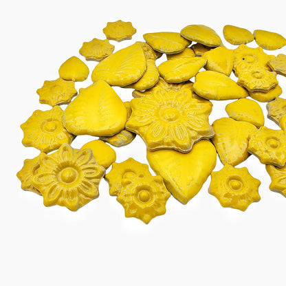 500g/1.1lb Ceramic Mosaic Tiles for Crafts,3 Size Flowers & Leaves Ceramic Mosaic Tiles Pieces for Home Decoration or DIY Crafts,Such as Mosaic Coasters, vases, Picture Frames, Cups (Yellow)