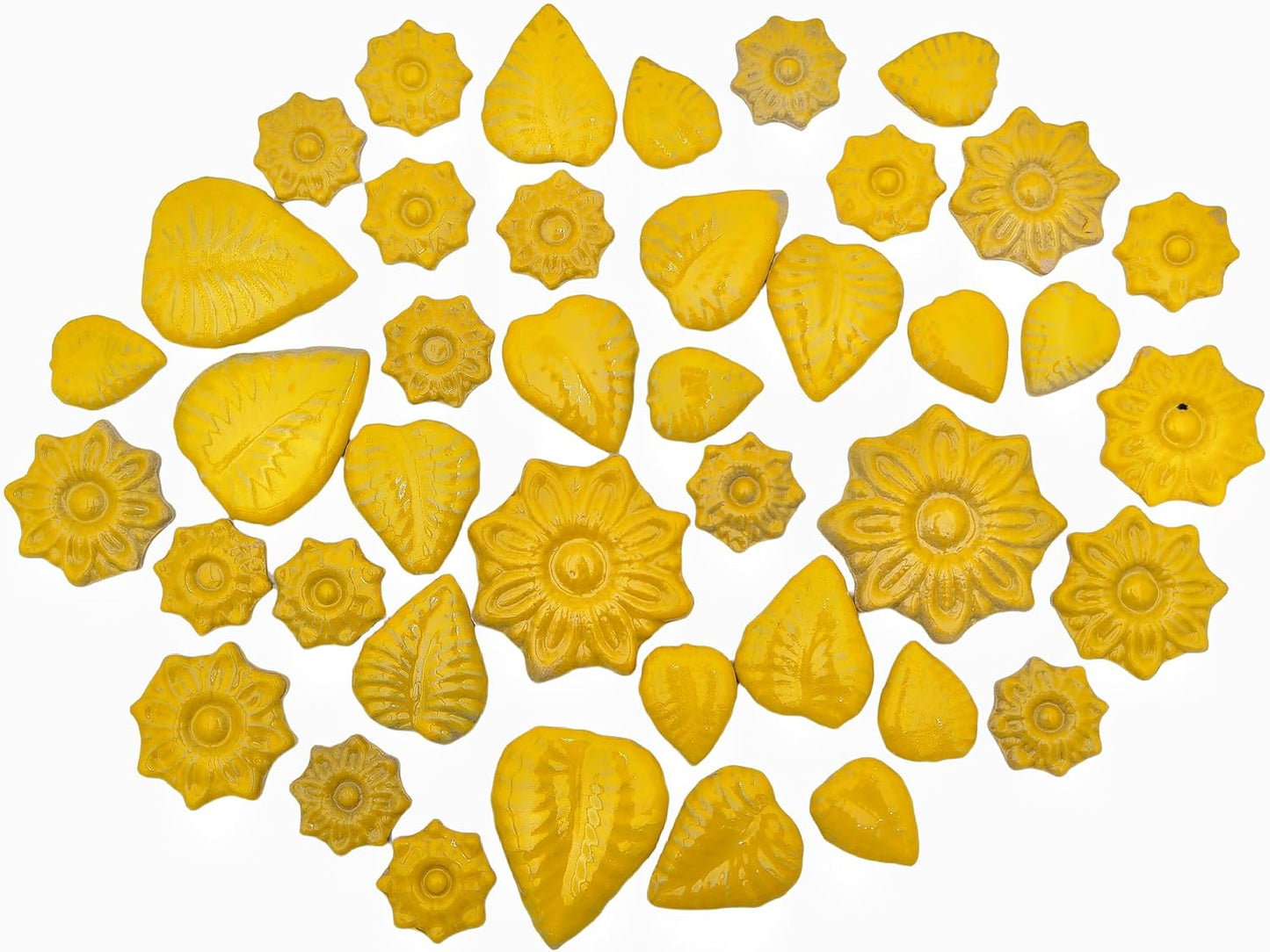 500g/1.1lb Ceramic Mosaic Tiles for Crafts,3 Size Flowers & Leaves Ceramic Mosaic Tiles Pieces for Home Decoration or DIY Crafts,Such as Mosaic Coasters, vases, Picture Frames, Cups (Yellow)