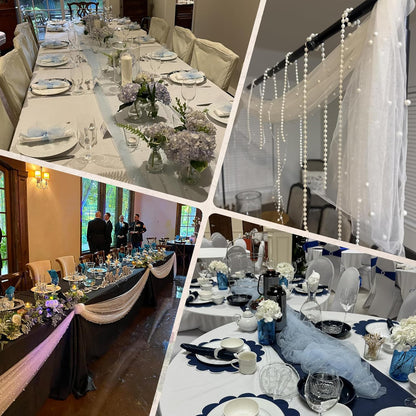 Pearl Table Runner 63x120 Inches, Wedding Table Decor Romantic Sheer Chiffon Tulle Lace Fabric, Bridal Veil for Arch Backdrop Bridal Shower Decorations Baby Shower Engagement Party, Yellow