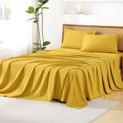 Queen Size Comforter Set with Sheets Mustard Yellow - 7 Pieces Bed in a Bag Queen Chevron Tufted Complete Bedding Sets with Comforter, Sheets, Pillowcases & Shams