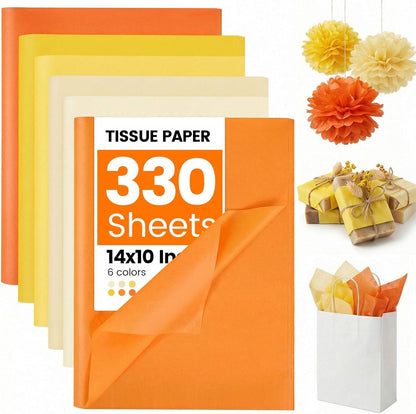 330 Sheets Orange Yellow Tissue Paper, 6 Colors, 14 X 10 inches | Gradient Shades Fit Small Gifts and Bouquets Or Shape into Sunflowers, Marigolds, Daffodils and Pom-poms
