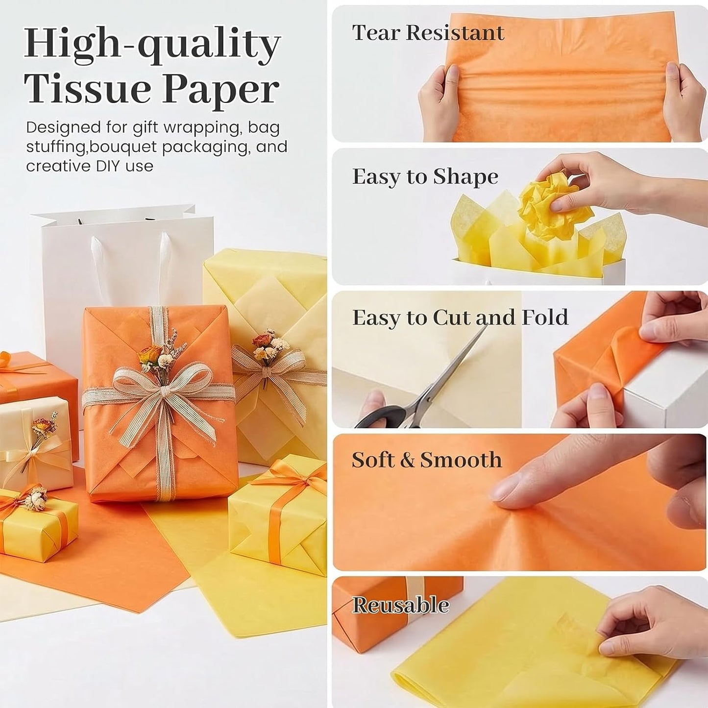 330 Sheets Orange Yellow Tissue Paper, 6 Colors, 14 X 10 inches | Gradient Shades Fit Small Gifts and Bouquets Or Shape into Sunflowers, Marigolds, Daffodils and Pom-poms