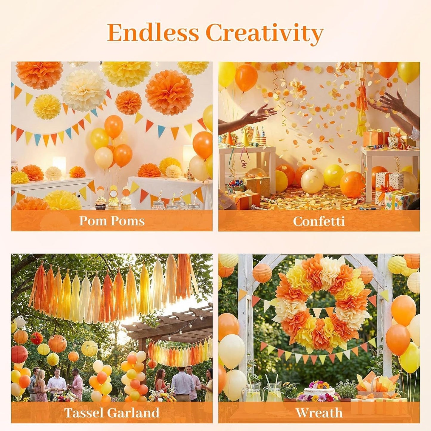 330 Sheets Orange Yellow Tissue Paper, 6 Colors, 14 X 10 inches | Gradient Shades Fit Small Gifts and Bouquets Or Shape into Sunflowers, Marigolds, Daffodils and Pom-poms