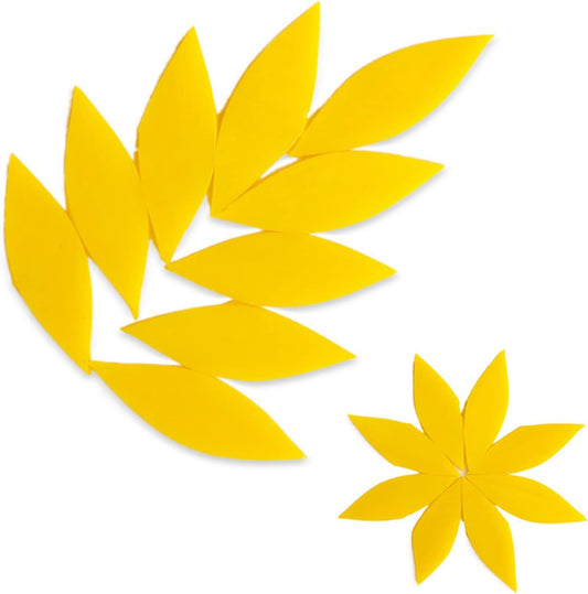 80pcs/100g Glass Mixed Color Mosaic Tiles Mosaic Glass Pieces for Home Decoration or DIY Crafts, Petal Leaves 1.1x2.5 cm (Yellow)