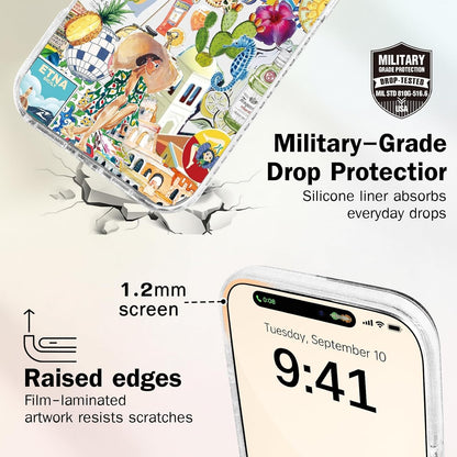 for iPhone 13 mini Case [Military-Grade Drop Protection/Luxurious Soft TPU Protective/Camera Protection/for Women & Girls]-Vibrant Sicilian Mediterranean Collage Art