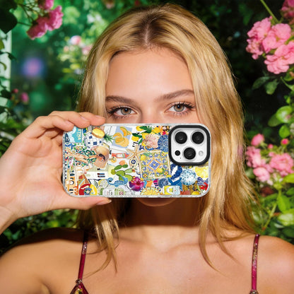 for iPhone 13 mini Case [Military-Grade Drop Protection/Luxurious Soft TPU Protective/Camera Protection/for Women & Girls]-Vibrant Sicilian Mediterranean Collage Art